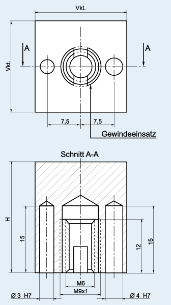 Vierkant mit Bohrbild nach System EROWA - Details